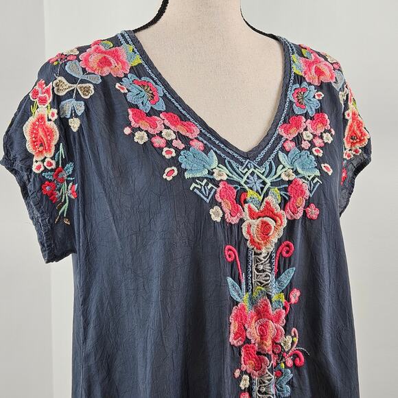 Johnny Was Embroidered Tunic Mini Dress Gray Rayon | Women's Small - Picture 13 of 16